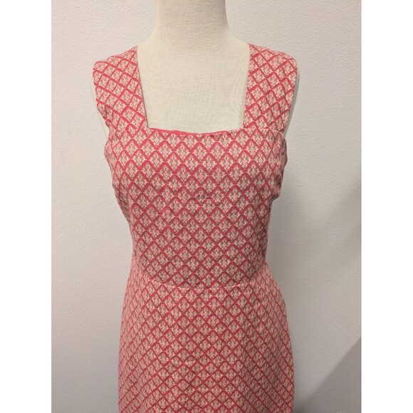 Gap Linen/Cotton Pink Diamond Weave Fit & Flare Square Neck Dress sz 4 Preppy - Picture 3 of 12